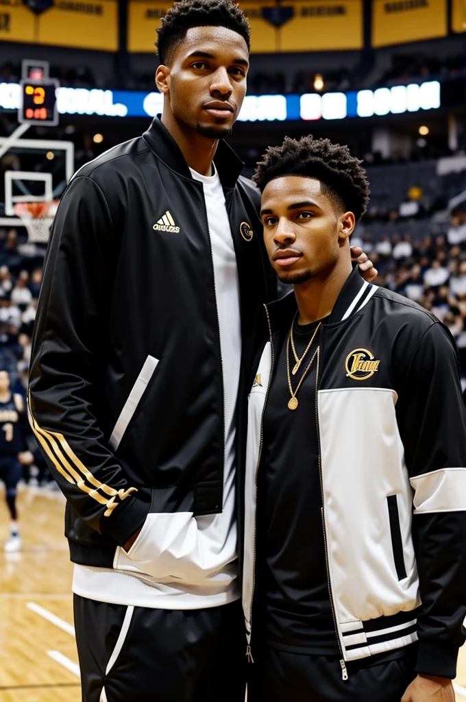 Black basketball sports jackets, gold and white