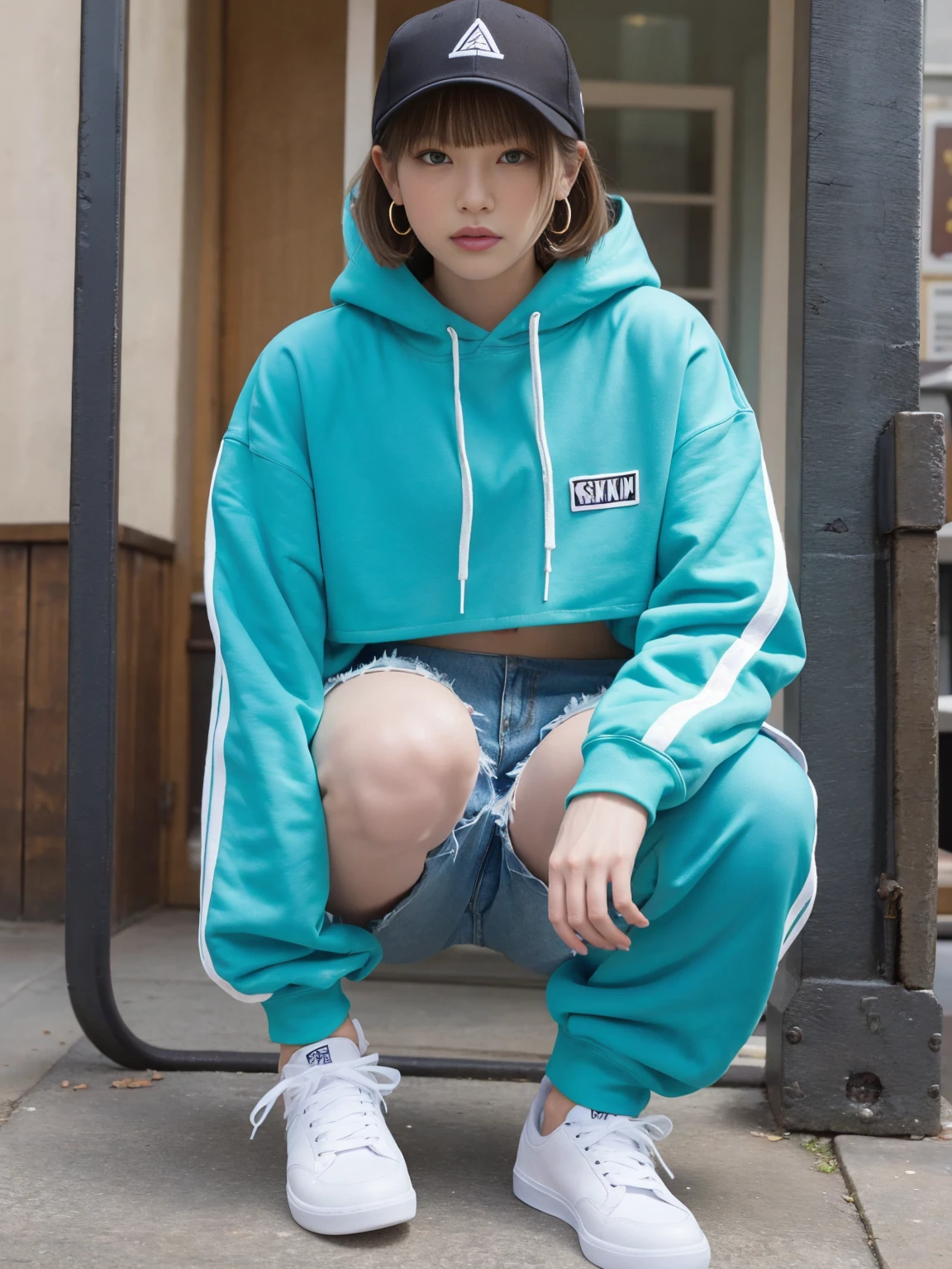 (1 female), short bob, 28 years old, Japanese, brown eyes, brown hair, slim figure, flat chest, bright smile
BREAK
//Fashion
Urban streetwear breakdancer
This style embodies the edgy, vibrant energy of breakdancing, with an emphasis on comfort and movement. The outfit features a cropped hoodie in a bold color like electric blue or neon green, featuring graphic prints and cool logos. The hoodie has a loose fit that allows for flexibility in your dance moves. This is paired with high-waisted cargo pants. They have multiple pockets, zippers, and a slightly loose fit for an urban look. The pants are made from durable fabrics like nylon and canvas to withstand the rigors of breakdancing.
BREAK
Accessories include a snapback cap worn backwards, large hoop earrings, and a few chunky bracelets. The footwear is high-top sneakers in coordinating colors that offer great grip and ankle support.
BREAK