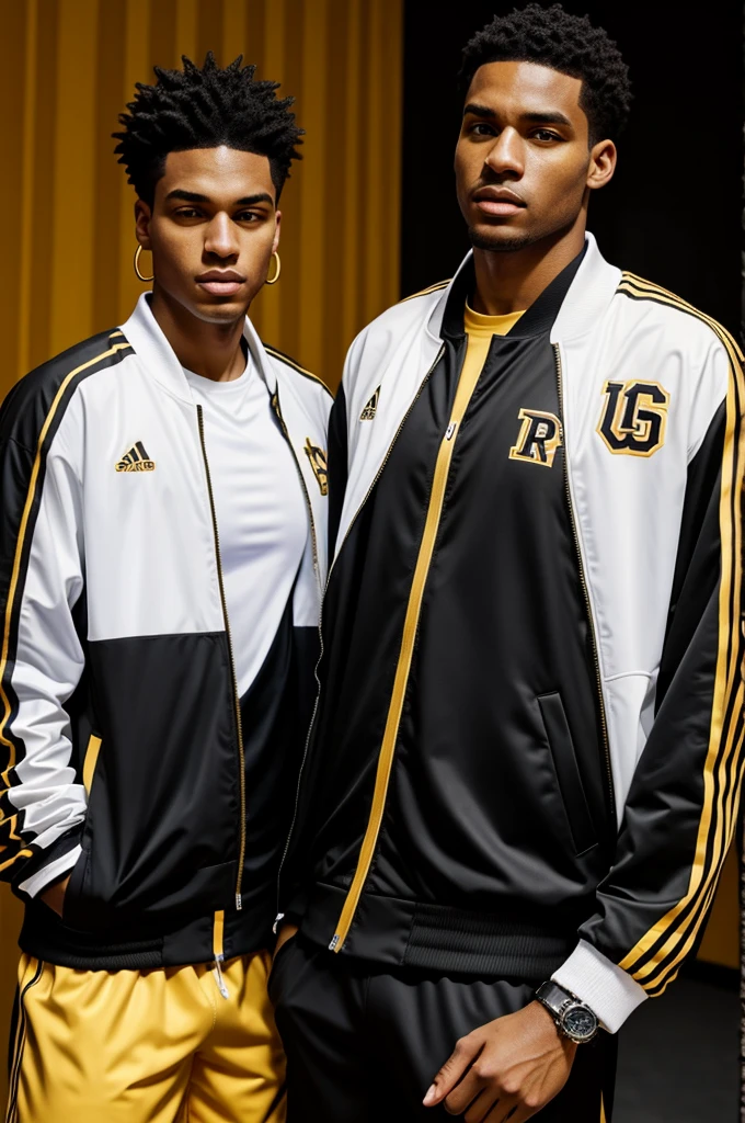 Black basketball sports jackets, white and gold