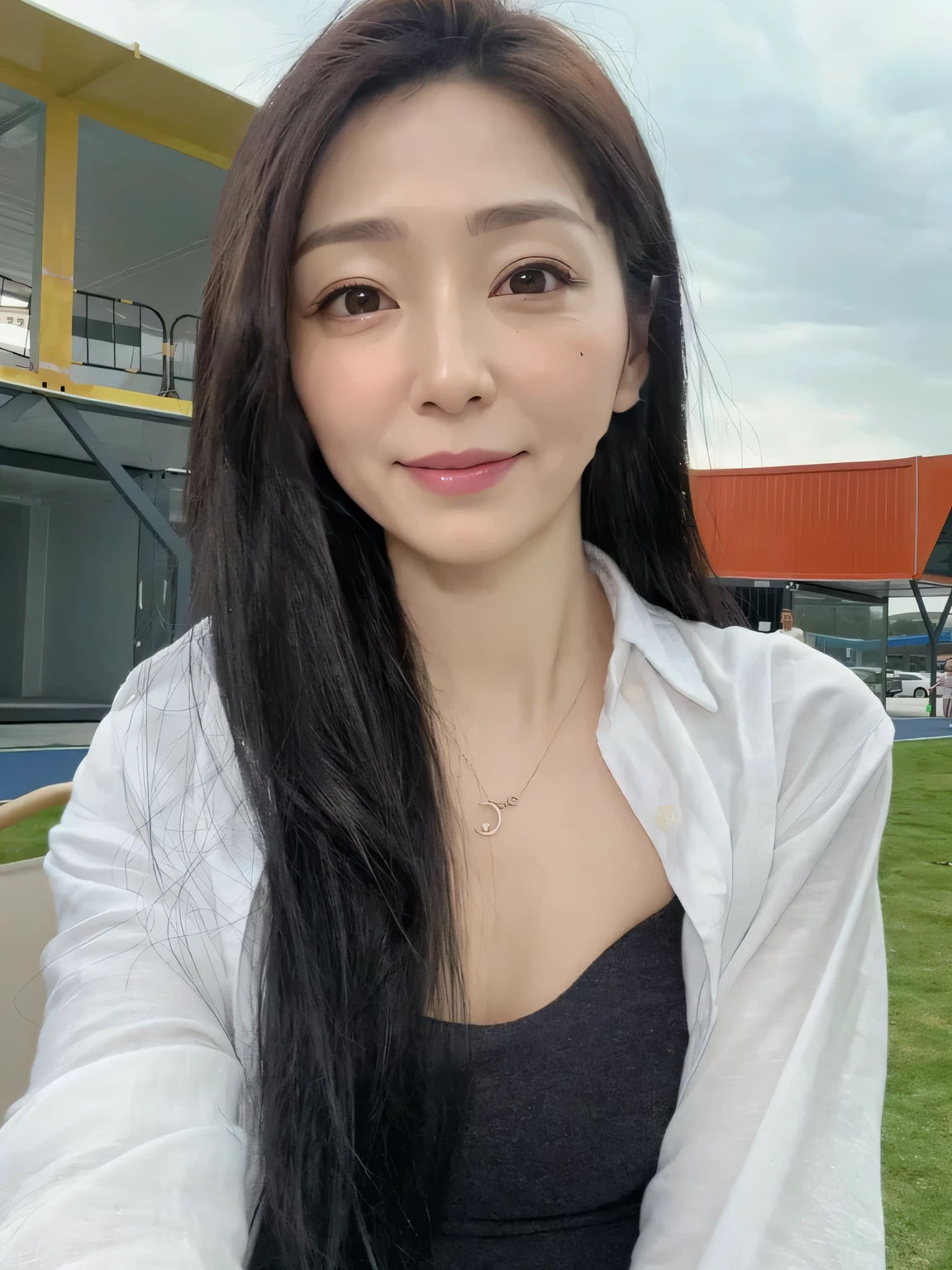 High resolution, High resolution, High detail, masterpiece, Anatomically correct, sharp,((Japanese Mature, 45 years old)), alone, ((Facial wrinkles)), (((Detailed face、Fair skin、The face is faithful to LoRA))), Smile and look forward
