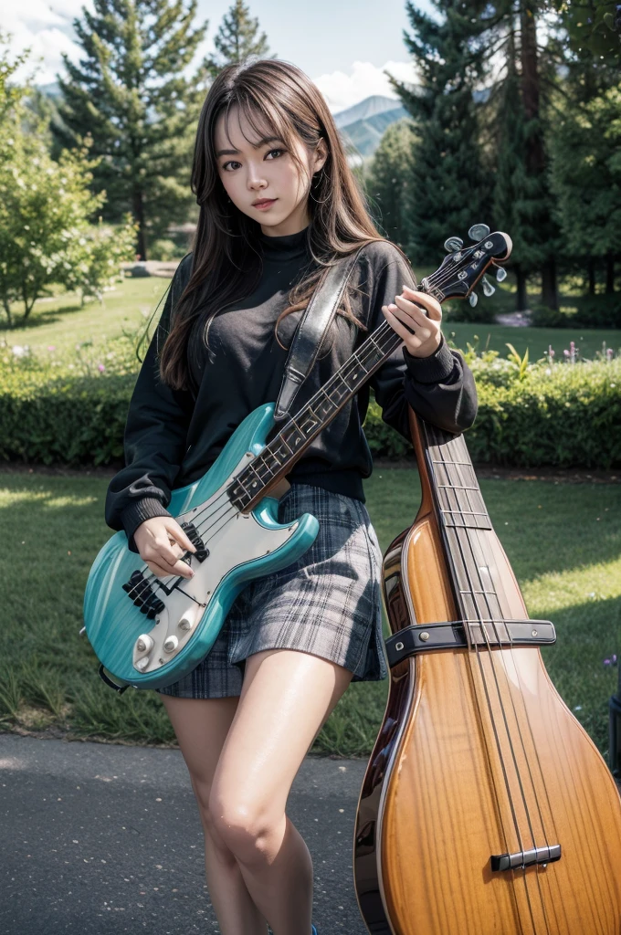 I want an instrument " bass guitar" in a landscape with. summer face
