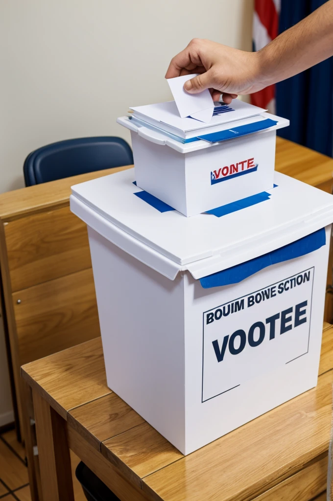 Photograph of a ballot box or voting in action