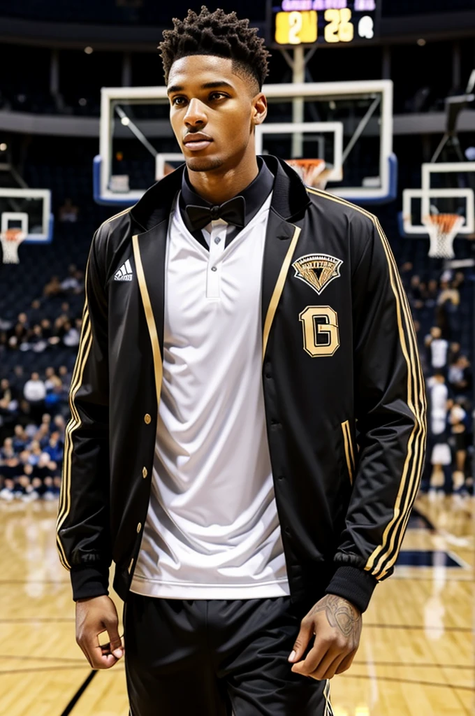 Sports jackets for basketball with black colors, gold and white
