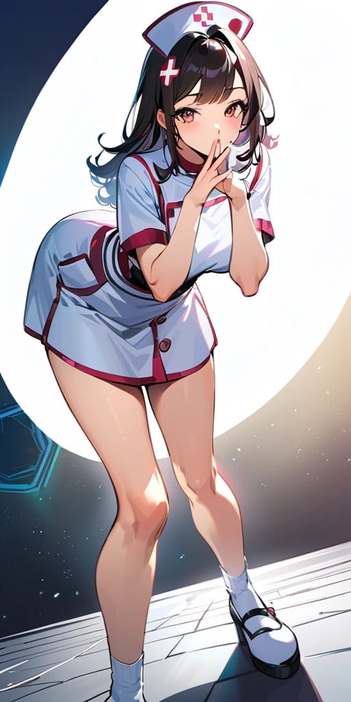 nurse,young,(small breasts),girl,(High resolution),sexy,Elated look,Shyness,sensual,nurse服,mini skirt,nurseキャップ,masturbation,masturbate,The nipples are transparent,outdoor,night sky,with full of stars,