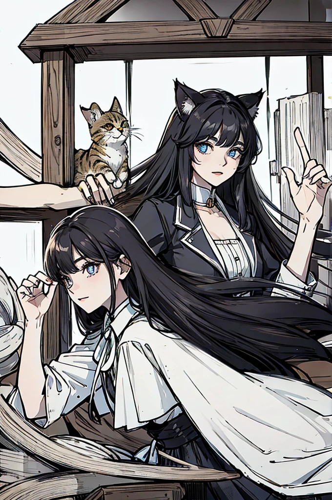 middle length hair, cat eyes,