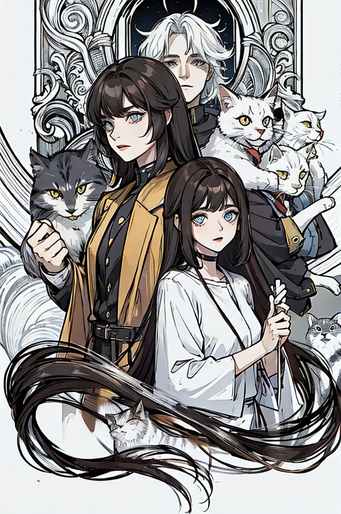 middle length hair, cat eyes,