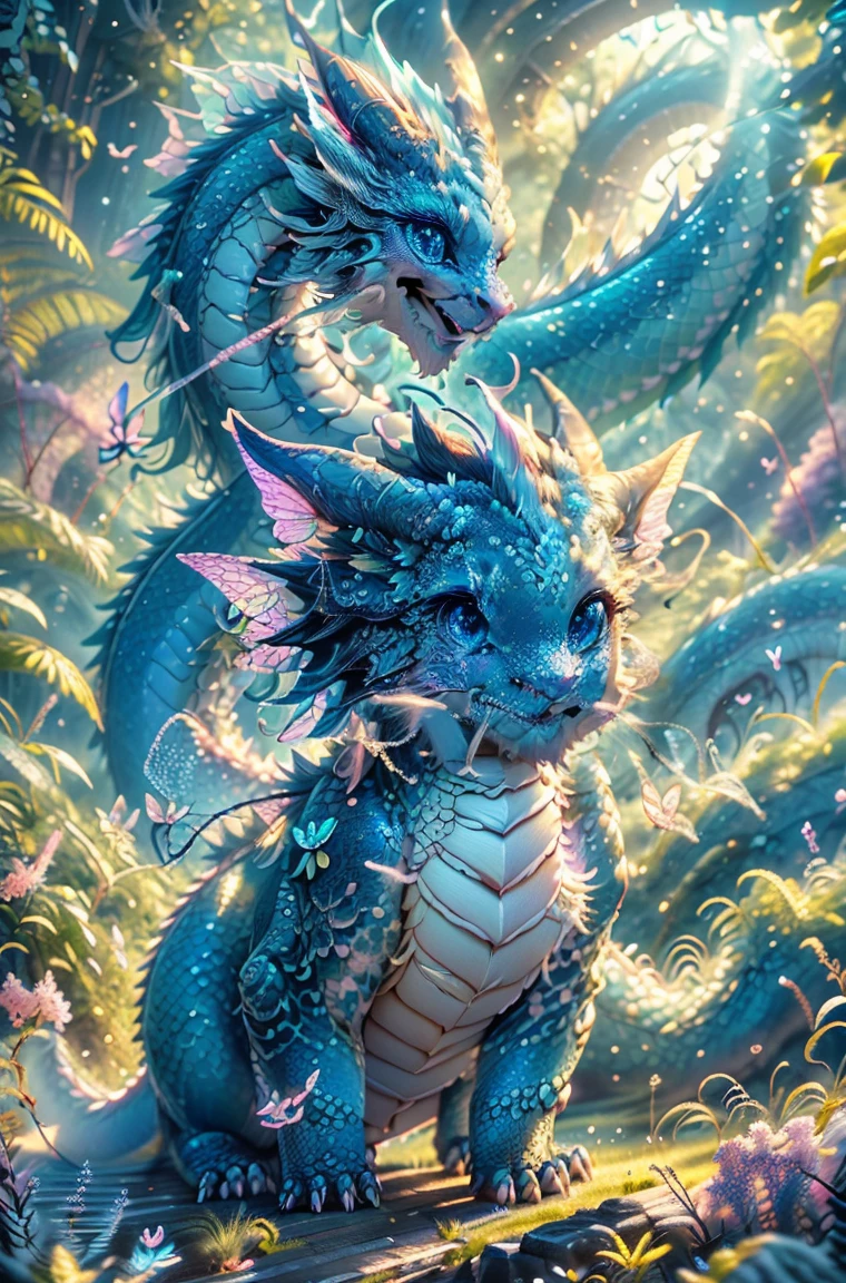 cute  pink Dragon with mesmerizing feature butterfly ethereal wings masterpiece, top quality, best quality, official art, beautiful and aesthetic:1.2), (1dragon), extreme detailed,(fractal art:1.3), colorful, highest detailed, (masterpiece, best quality:1.3) 1 bright-amber, blue, green cat like-eyes, professional digital painting, Unreal Engine 5. playful teasing expression, finely detailed eyes, happy mood, epic scene, epic composition, Cinematic Lighting, Volumetric Lighting, ethereal light, intricate details, extremely detailed volumetric rays. oil painting, Detailed facial features, Sunlight, bright colors, dramatic lighting, expressive eyes, High Resolution, 4K quality, Photorealistic