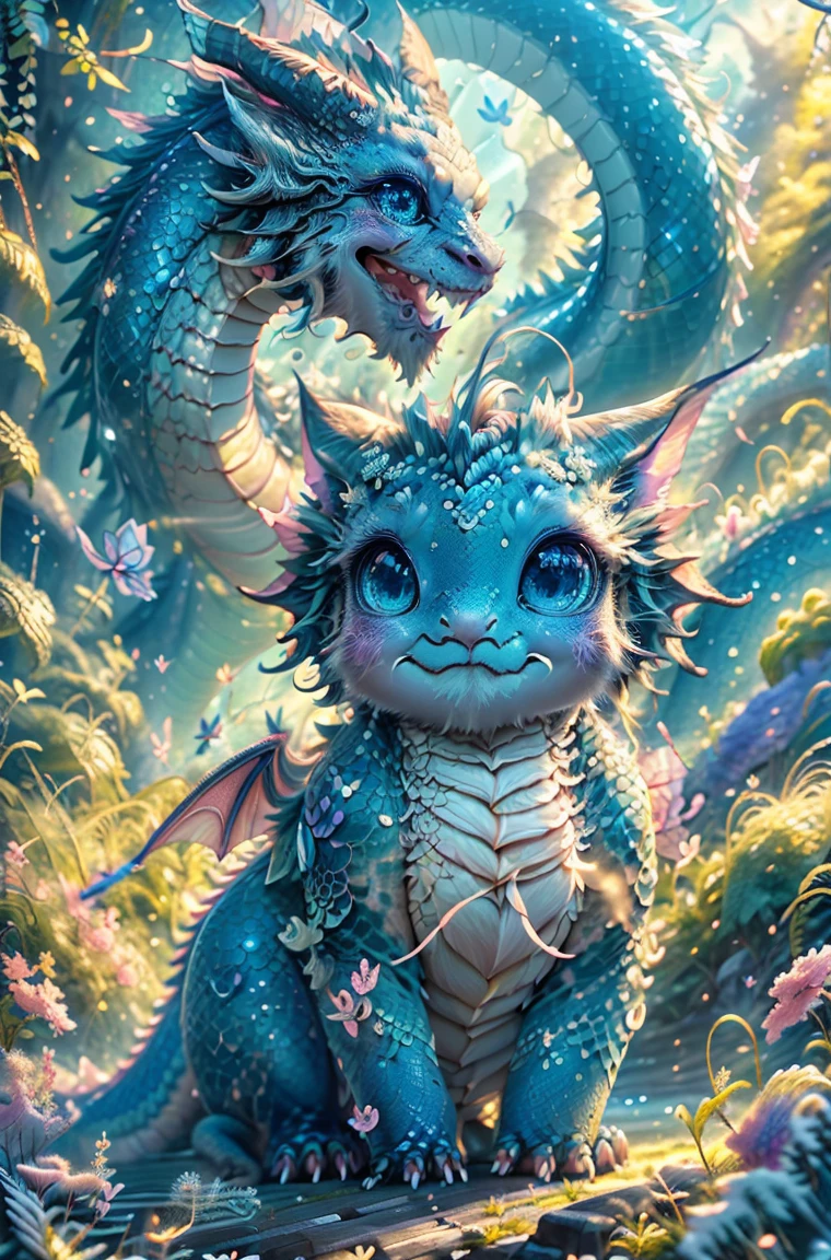 cute baby pink Dragon with mesmerizing feature butterfly ethereal wings masterpiece, top quality, best quality, official art, beautiful and aesthetic:1.2), (1dragon), extreme detailed,(fractal art:1.3), colorful, highest detailed, (masterpiece, best quality:1.3) 1 bright-amber, blue, green cat like-eyes, professional digital painting, Unreal Engine 5. playful teasing expression, finely detailed eyes, happy mood, epic scene, epic composition, Cinematic Lighting, Volumetric Lighting, ethereal light, intricate details, extremely detailed volumetric rays. oil painting, Detailed facial features, Sunlight, bright colors, dramatic lighting, expressive eyes, High Resolution, 4K quality, Photorealistic