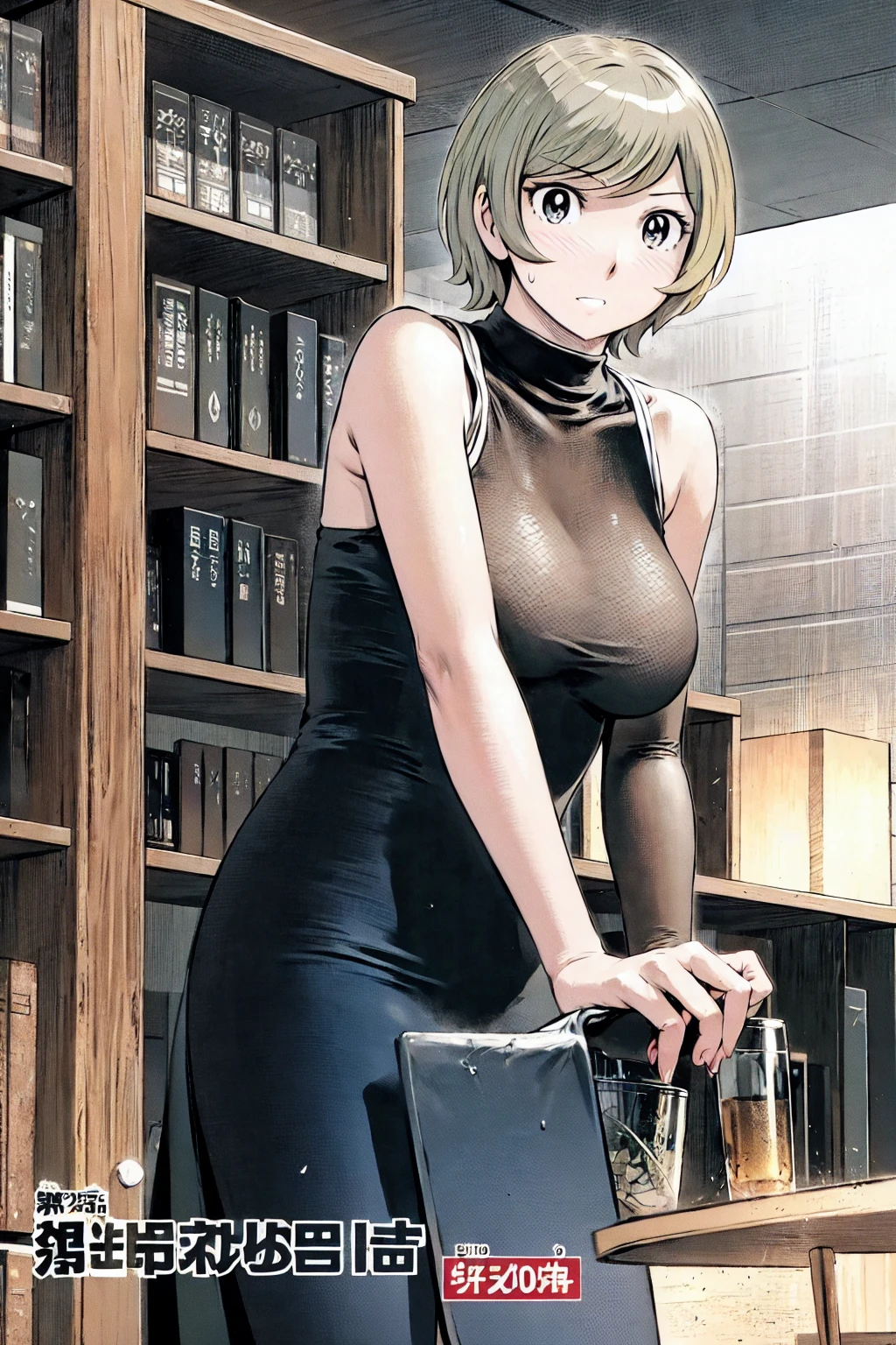 、(masterpiece、Highest quality)、Highest quality, Ultra-high resolution, (((masterpiece))), alone, Sweat、Big eyes, Sleeveless、Outdoor、Floral Dress、Composition from the front、(後ろCut your hair short、short hair、blonde、woman)、Shortcuts、Embarrassed face、Cut your hair short、可愛いwomanの子、Big Breasts、Browsing Caution