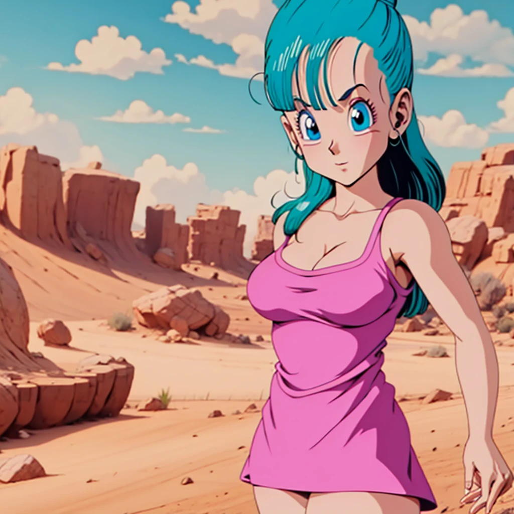 Young Bulma without the top of her dress showing her breasts 