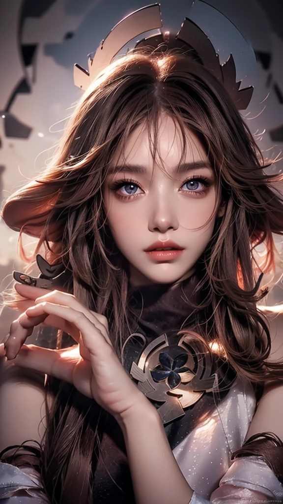 photorealistic, lip gloss, realistic, best quality, ultra high resolution, depth, pastel color, natural shading, focus on the face, just the face, looking at the viewer, long hair, black hair, brown and well-detailed eyes, black dress, gloves, anatomically correct