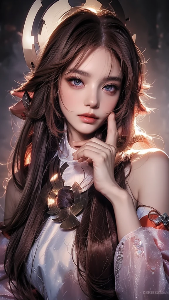 photorealistic, lip gloss, realistic, best quality, ultra high resolution, depth, pastel color, natural shading, focus on the face, just the face, looking at the viewer, long hair, black hair, brown and well-detailed eyes, black dress, gloves, anatomically correct