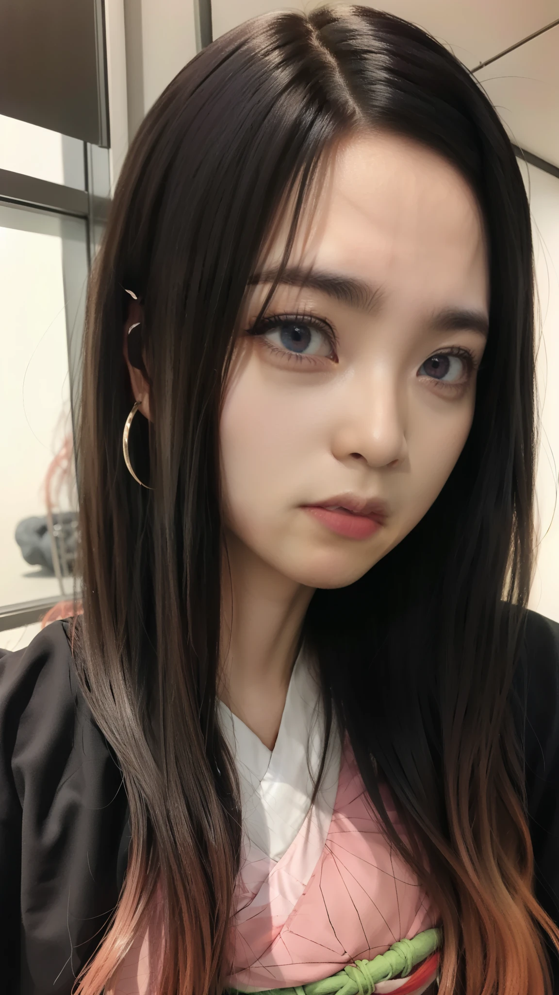 Cute Japanese woman, (), (Very cute face: 1.3), White and moisturized skin,
BREAK,
Fighter, Kung Fu fighter, Idol,
BREAK,
(Wearing cute kimono: 1.3), (Very revealing kimono), Very large earrings, Short length,
BREAK,
(Long hair), (Gray hair), (Wavy hair), (Gradient pink hair: 1.3), (Red hair at the ends),
BREAK,
(Realistic: 1.3), Masterpiece, Perfect lighting, (Ultra high resolution), (8K), (Very detailed: 1.4), (From the front), Looking at the camera, Melancholic expression, (Full body),
BREAK,
(Japanese city streets: 1.2), (Great fire in the background),
BREAK,
(Demon Slayer: 1.4),
BREAK,
(Hellfire: 1.2), Demon,