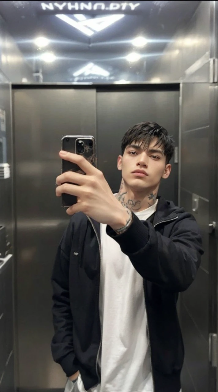 

### Detailed description:

**AGE y apariencia general:**
- **AGE:** 26 years.
- **General appearance:** Realistic and detailed with a look of "bad boy".

**Physical features:**
- **Physicist:** Awesome, muscular - **Skin tone:** A dark tone.
- **face:** attractive, with defined features and a confident expression.

**outfit:**
- **CLOTHES:** CLOTHES casual pero con estilo, maybe with loose black clothes and combined - **tattoos:** A notable tattoo on his arm, which could be a tribal design, geometric or something symbolic.
**Extras:**
- **Attitude:** A confident and secure attitude, perhaps with a penetrating gaze and a relaxed but dominant posture.
