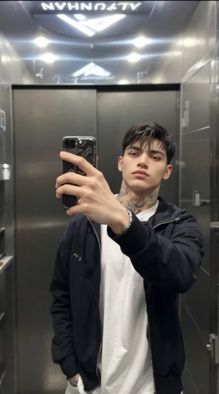 ### Detailed description:
**AGE y apariencia general:**
- **AGE:** 26 years.
- **General appearance:** Realistic and detailed with a look of "bad boy".
**Physical features:**
- **Physicist:** Awesome, muscular - **Skin tone:** A dark tone.
- **face:** attractive, with defined features and a confident expression.
**outfit:**
- **CLOTHES:** CLOTHES casual pero con estilo, maybe with loose black clothes and combined - **tattoos:** A notable tattoo on his arm, which could be a tribal design, geometric or something symbolic.
**Extras:**
- **Attitude:** A confident and secure attitude, perhaps with a penetrating gaze and a relaxed but dominant posture.