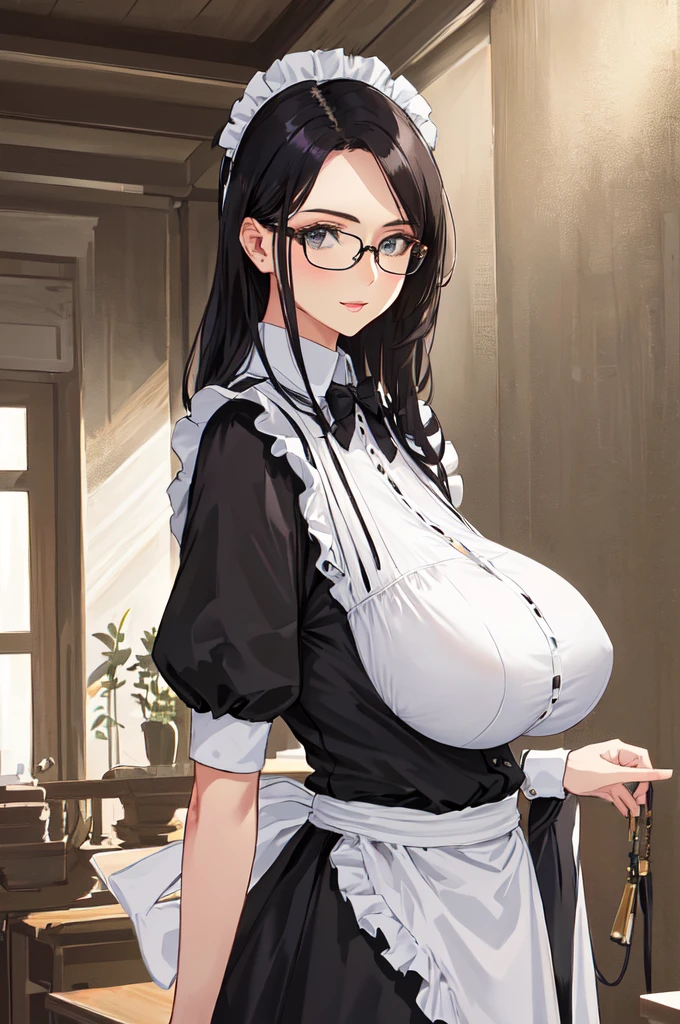 {{masterpiece}},high quality, 4K, 2D, 1 girl,{simple gray background},(attractive lady:1.7),milf,sing,sagging breasts,(g breasts:1.4),maidface,{{tareme}},attractive mature lady,black hair, right in front of face and body},View viewers from front,{front facing shot},Wear glasses,(serious:0.1)