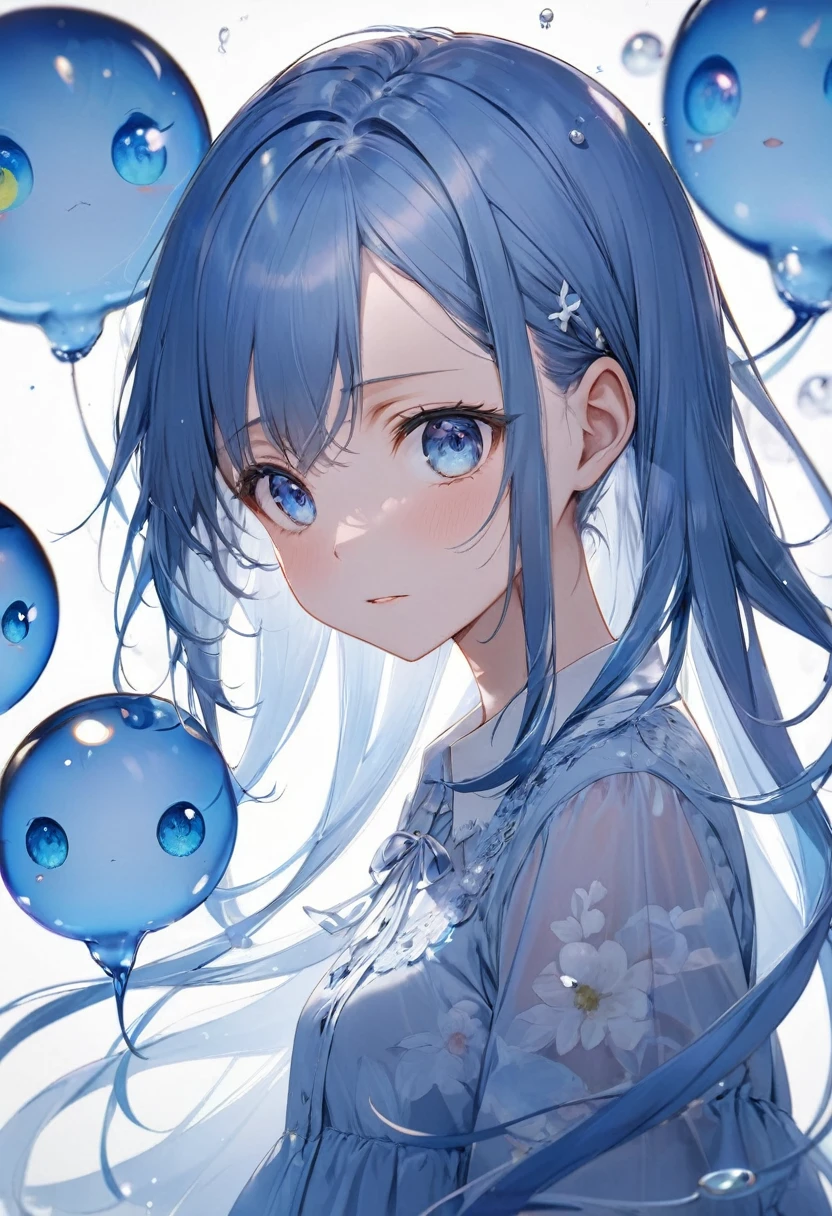 (Maze:1.3 of Chaos style), (Be confused), (soro:2, 15 yo, forehead blue hair long hair cute girl, lovely blue @@ eyes, confused face, Double exposure silhouette), in a summer Neat blouse, BREAK, perfect anatomy, masterpiece, best quality, 16k, beautiful detailed fear, daydreaming expression.
