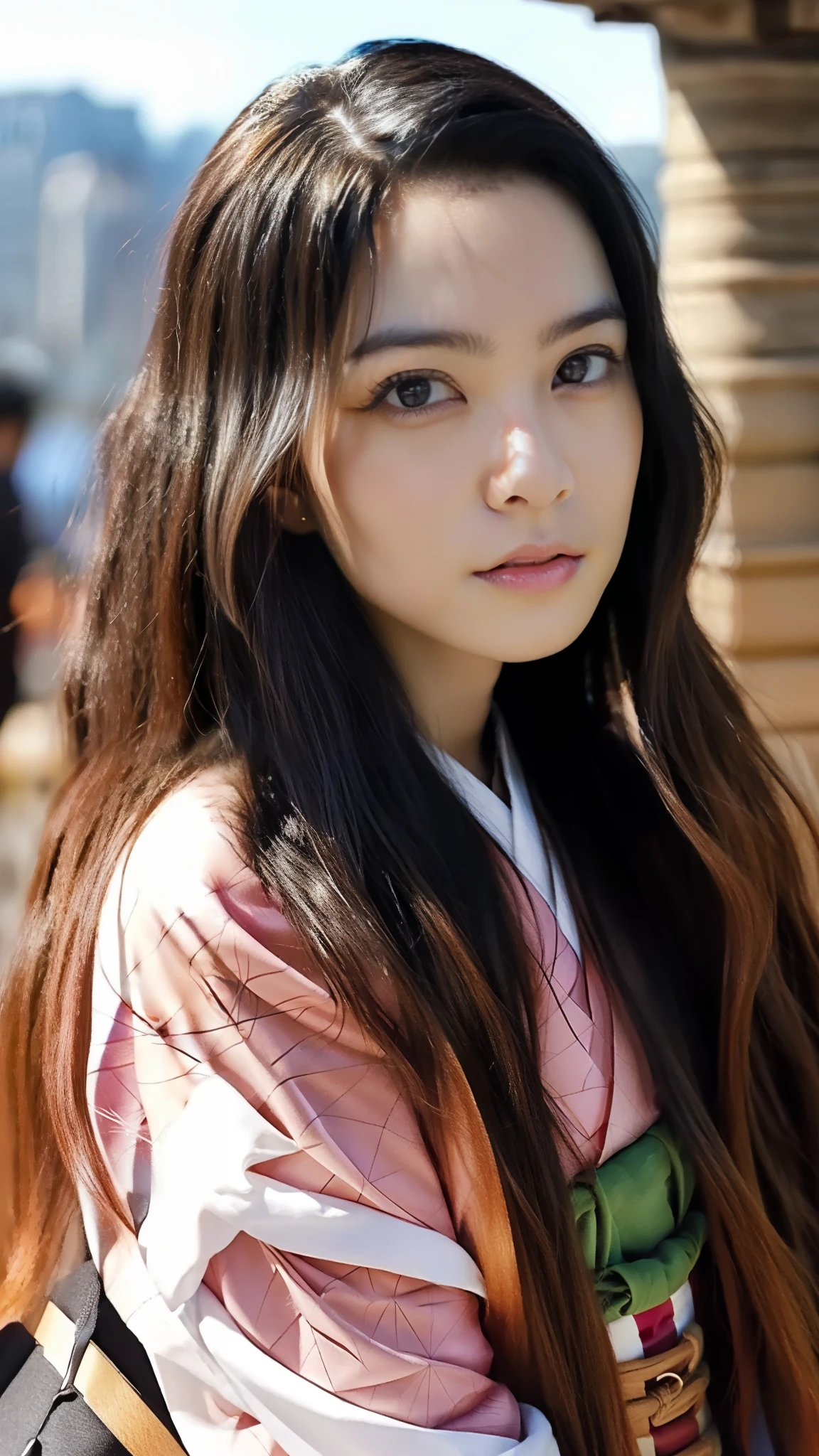 Cute Japanese woman, (), (Very cute face: 1.3), White and moisturized skin,
BREAK,
Fighter, Kung Fu fighter, Idol,
BREAK,
(Wearing cute kimono: 1.3), (Very revealing kimono), Very large earrings, Short length,
BREAK,
(Long hair), (Gray hair), (Wavy hair), (Gradient pink hair: 1.3), (Red hair at the ends),
BREAK,
(Realistic: 1.3), Masterpiece, Perfect lighting, (Ultra high resolution), (8K), (Very detailed: 1.4), (From the front), Looking at the camera, Melancholic expression, (Full body),
BREAK,
(Japanese city streets: 1.2), (Great fire in the background),
BREAK,
(Demon Slayer: 1.4),
BREAK,
(Hellfire: 1.2), Demon,