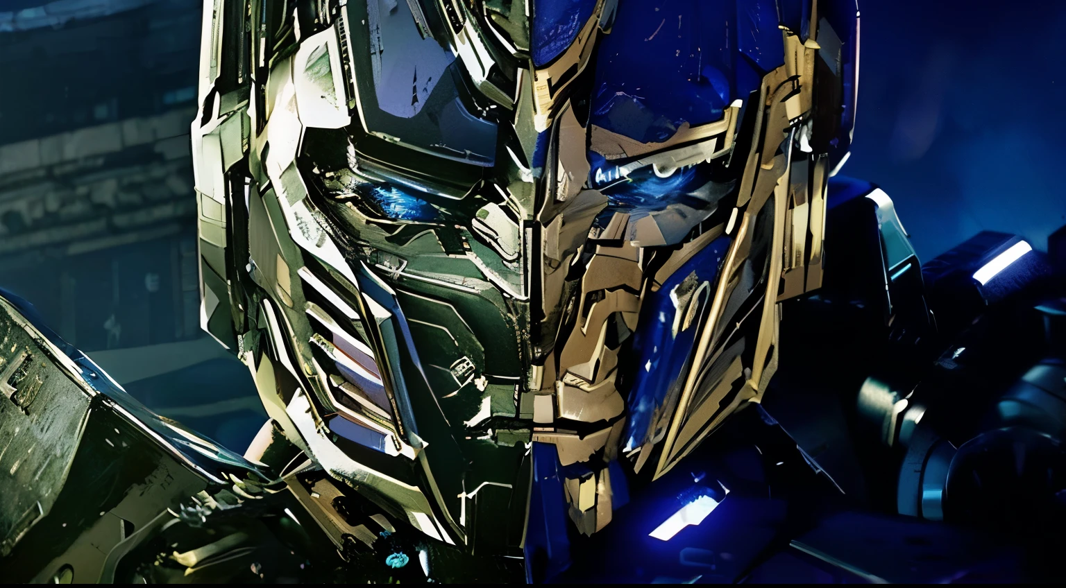 a highly detailed illustration of Optimus Prime, an iconic Transformers robot, realistic 3D rendering, incredibly dynamic pose, complex mechanical design, gleaming metallic surfaces, intricate gears and pistons, powerful muscular robotic form, intense expression, heroic stance, cinematic lighting and atmosphere, muted color palette, dramatic shadows and highlights, cinematic wide angle camera angle