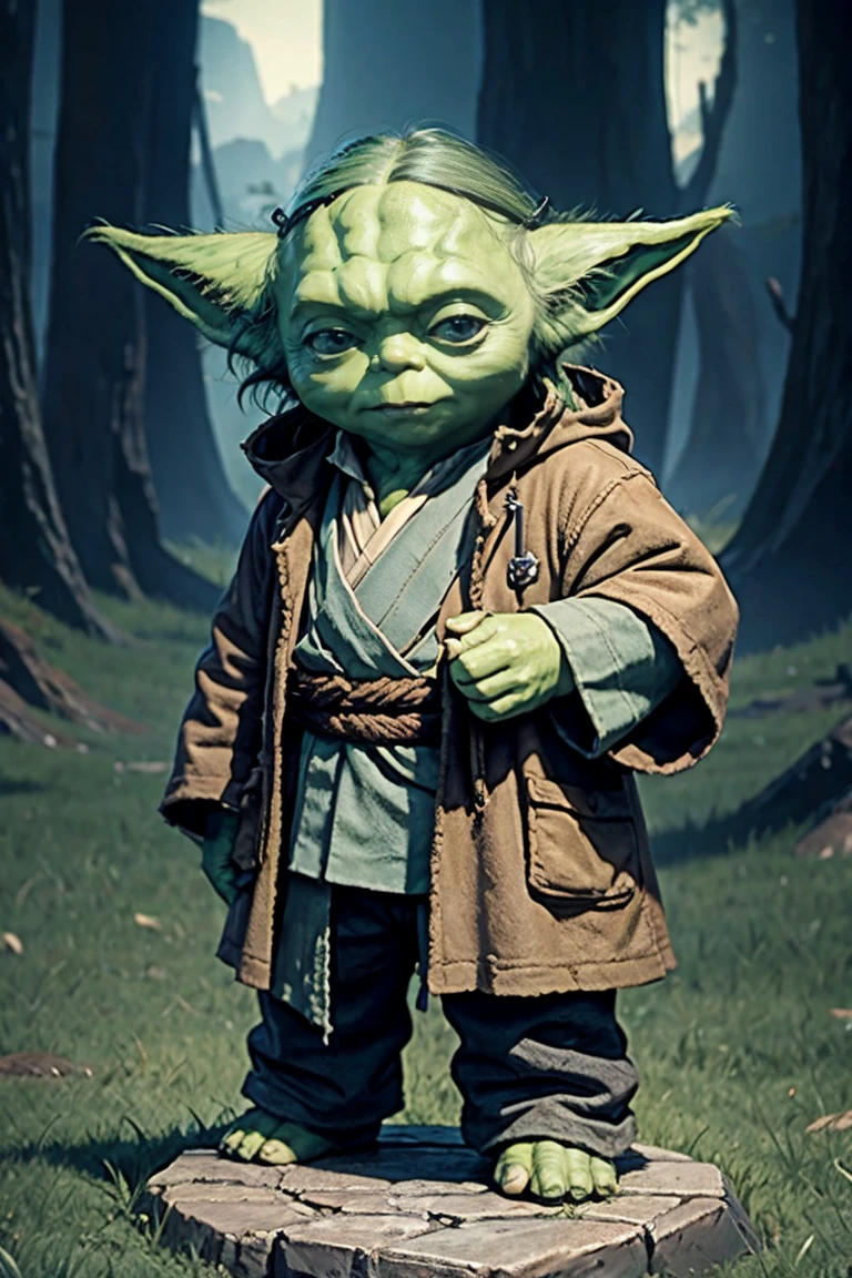 short yoda with a full head of shaggy tall thick hair