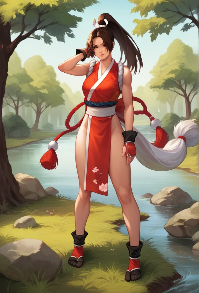 shiranui_mai, the_king_of_fighters, standing BREAK score_9, score_8_up, score_7_up, score_6_up, score_5_up, score_4_up, red panty, (((old street background)))