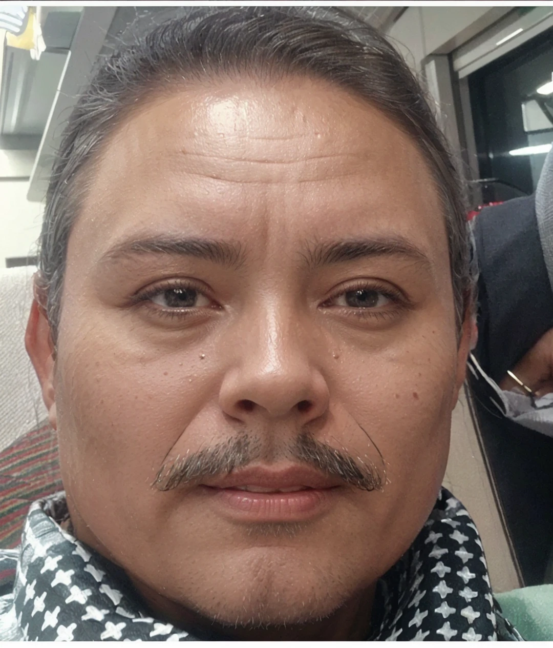masterpiece, best quality, highest quality, amazing details, 8k, realistic, (looking at viewer), ((half body)), posing, studio light,
man, ombre silver hair, square face, round face, double chin, indonesiese,
Mustache, small chin,
suit, tie, shirt,
simple background,