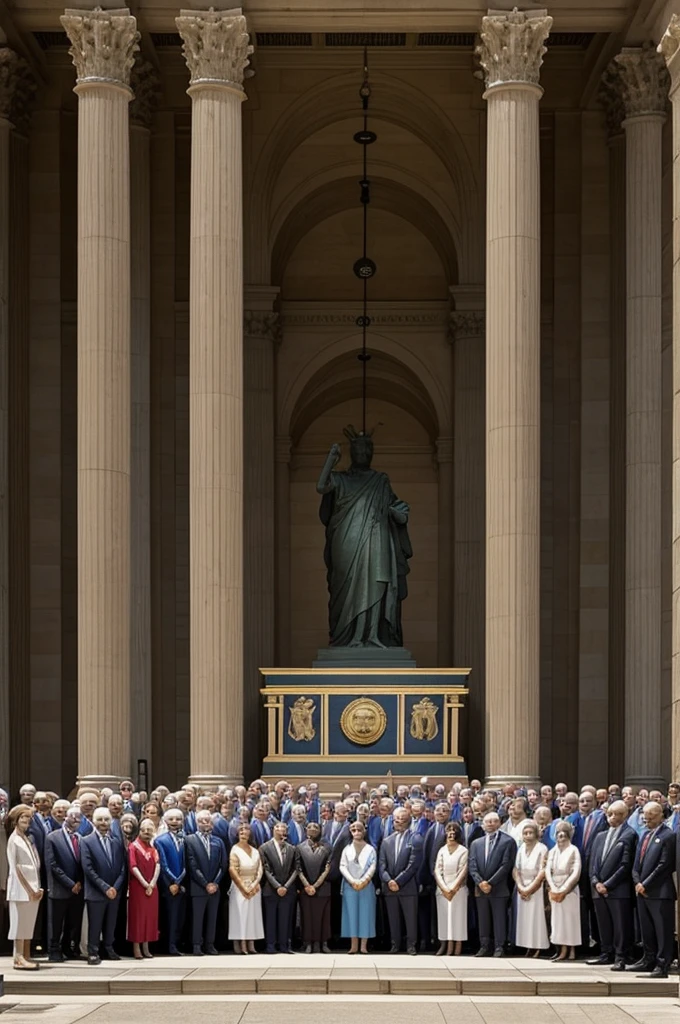 A symbolic image that represents democracy, like a scale of justice or a diverse group of people collaborating.