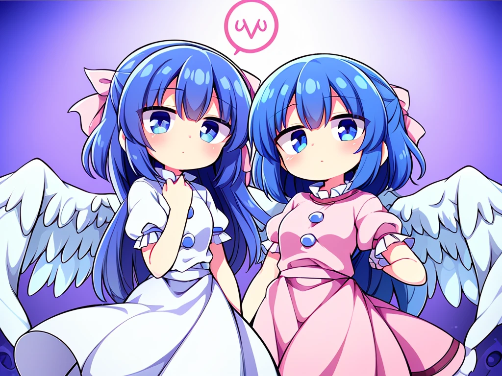 (best quality,4k,8k,highres,masterpiece:1.2), top-quality(masterpiece), top-quality, ultra-detailed, highly detailed texture, intricate details, high quality textures, A cute teenage angel with blue eyes, big pink ribbon in her hair, drawn in anime style, 1girl, (((1girl in))), , 10 years old, (((loli))), ((childish)), medium blue hair, hair flaps, pink ribbon on head, well-formed face, Beautiful face, blue eyes, pretty eyes, angel girl, white blouse, puffy short sleeves, red ribbon, angel wings, long white skirt, red shoes, frills, ribbon head, A pair of angel wings on the back, clean line drawings, cute, perfect symmetrical face