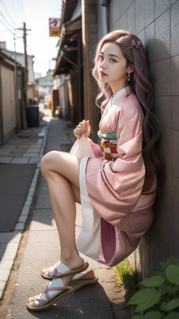 Cute Japanese woman, (16 years old), (Very cute face: 1.3), White and moisturized skin,
BREAK,
Fighter, Kung Fu fighter, Idol,
BREAK,
(Wearing cute kimono: 1.3), (Very revealing kimono), Very large earrings, Short length,
BREAK,
(Long hair), (Gray hair), (Wavy hair), (Gradient pink hair: 1.3), (Red hair at the ends),
BREAK,
(Realistic: 1.3), Masterpiece, Perfect lighting, (Ultra high resolution), (8K), (Very detailed: 1.4), (From the front), Looking at the camera, Melancholy expression, (Full body: 1.3),
BREAK,
(Japanese city streets: 1.2), (Great fire in the background),
BREAK,
(Demon Slayer: 1.4),
BREAK,
(Hellfire: 1.2), Demon,