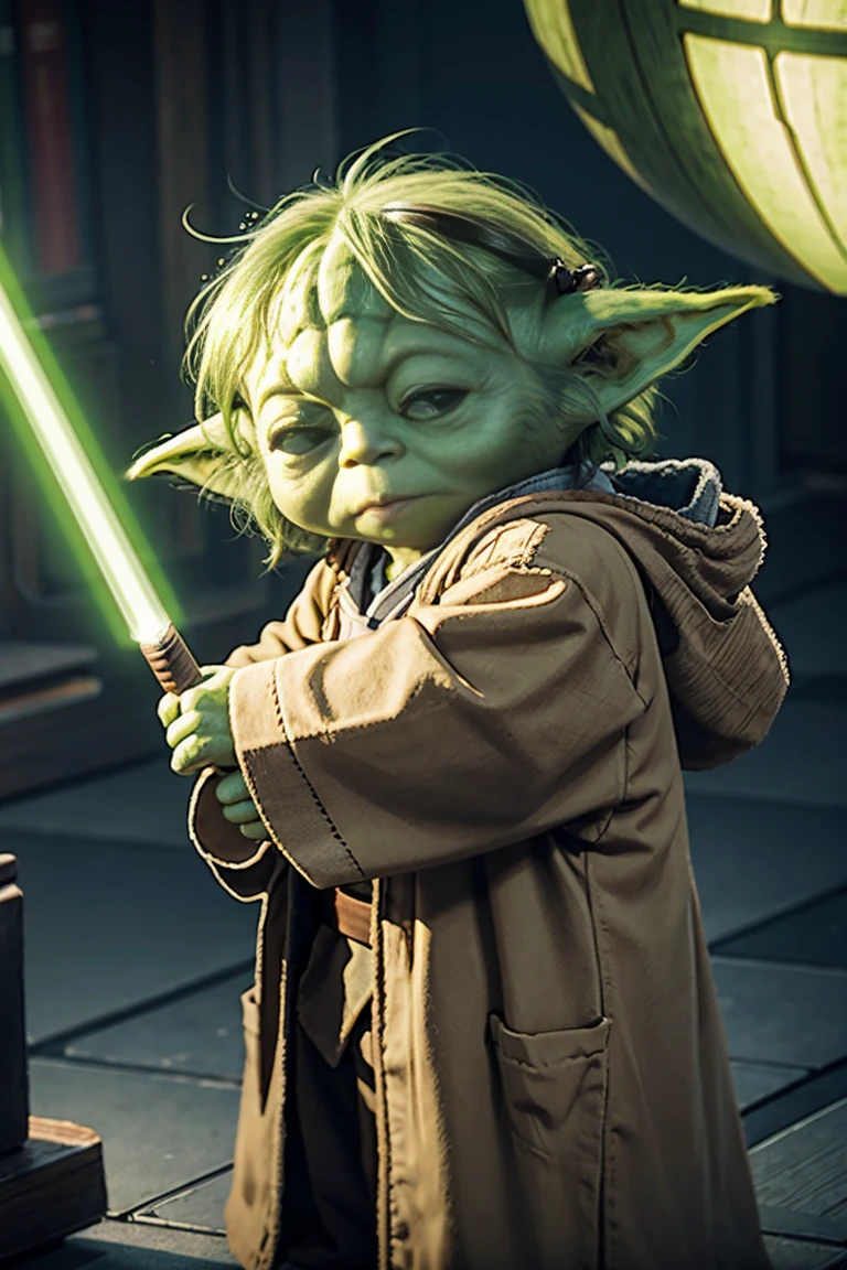 short yoda with a full head of shaggy thick hair