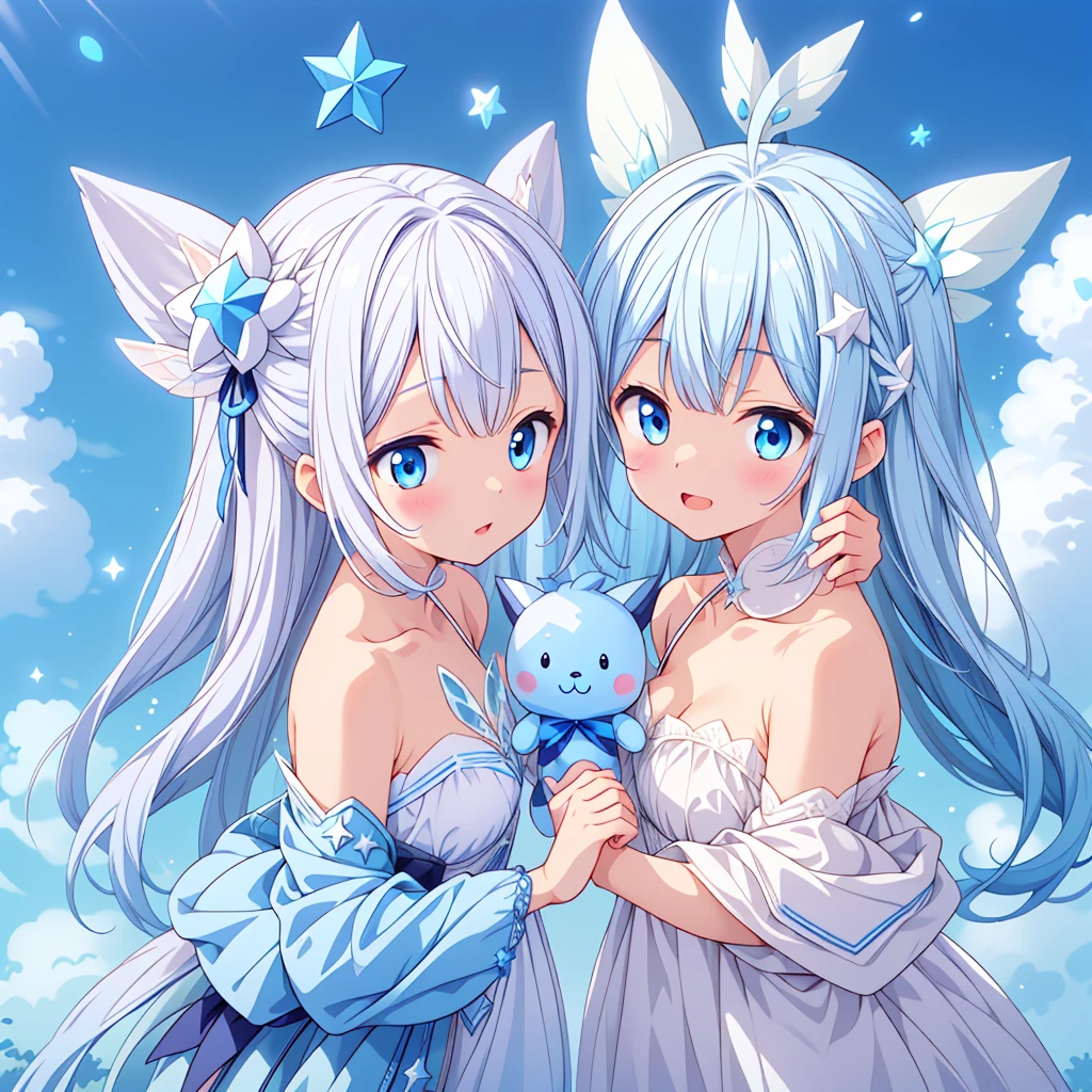 A cute white and blue fantasy creature、Star Fairy、stuffed toy、cg