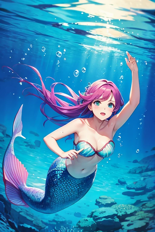 Girl mermaid swimming underwater