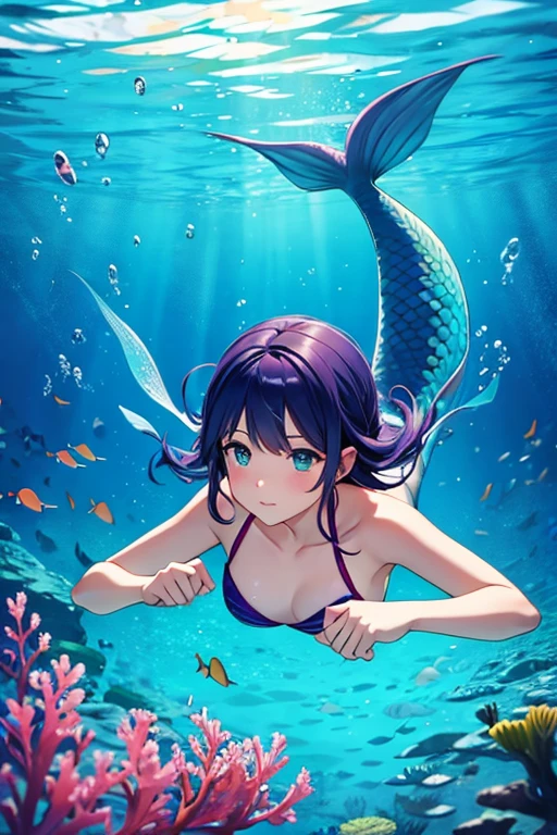 Girl mermaid swimming underwater
