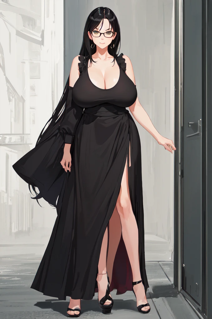 {{masterpiece}},high quality, 4K, 2D, 1 girl,{simple gray background},(attractive mature lady:1.6),milf,standing,sagging breasts,(gigantic breasts:1.5),maid,front face,{{tareme}},attractive mature lady,black hair, {from right in front of face and body},View viewers from front,{front facing shot},Wear glasses,(serious:0.1)