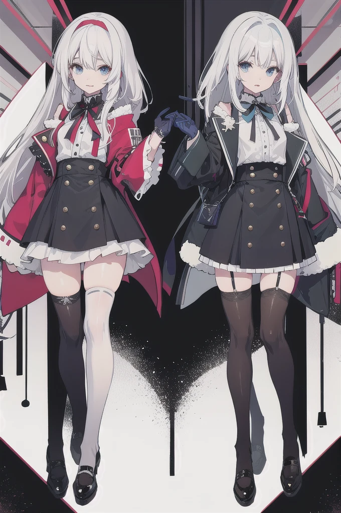 ,twins,white hair,stockings,mature female,