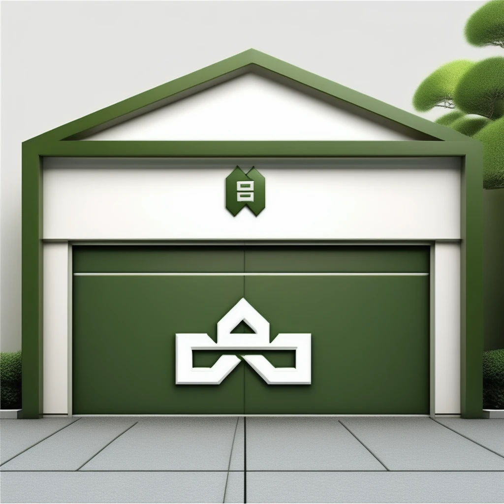 Stylish logo marks of Japanese sales companies such as square garages and large warehouses for residential use

 The logo features a fine garage that is very stylish and cool

 Pretty cool
 Stylish design
 chic and modern design

 The logo is mainly white and the pattern is moss green

 White background