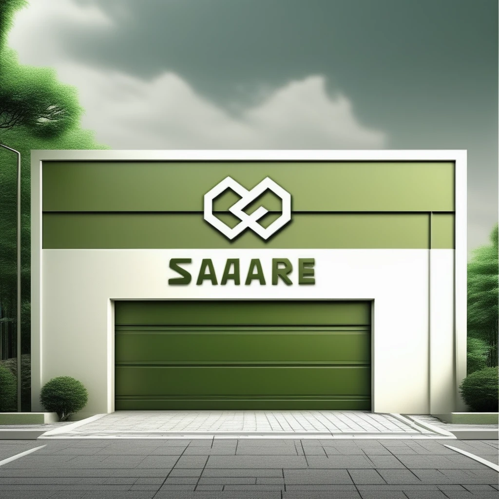 Stylish logo marks of Japanese sales companies such as square garages and large warehouses for residential use

 The logo features a fine garage that is very stylish and cool

 Pretty cool
 Stylish design
 chic and modern design

 The logo is mainly white and the pattern is moss green

 White background