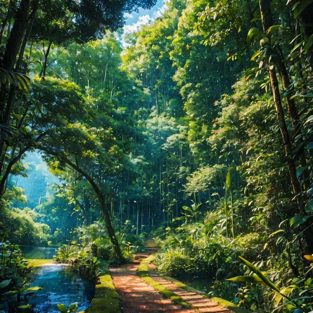 Masterpiece, ultra detailed, beautiful,Super Saturation, jungle adventure,dense forest, arcadia