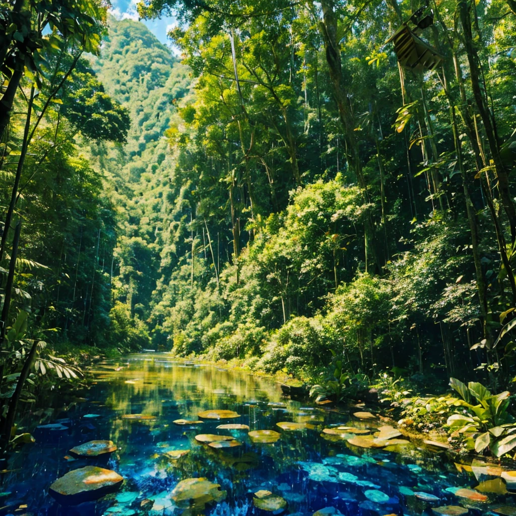 Masterpiece, ultra detailed, beautiful,Super Saturation, jungle adventure,dense forest, arcadia