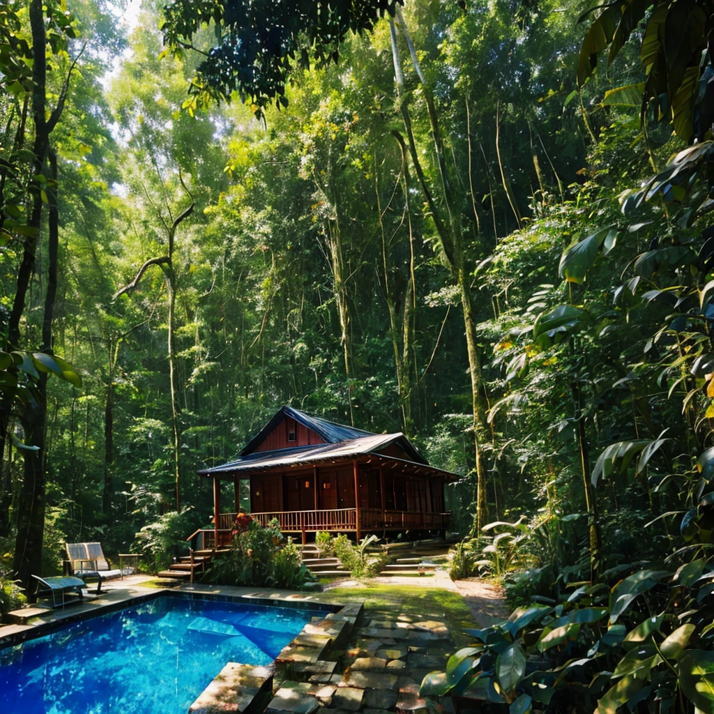 Masterpiece, ultra detailed, beautiful,Super Saturation, jungle adventure,dense forest, arcadia