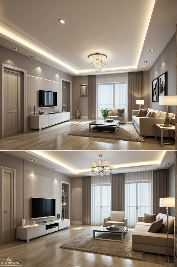 Professional 3D architecture rendering design of modern and French design for living room with French furniture and modern ceiling lighting and modern accessories 