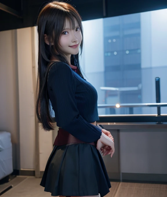 Please draw a full body of a woman.。Smooth skin、RAW images、High definition、High resolution、high resolution、Full Body、Toes、Perfect fingertips、Perfect legs先、Perfect legs、Perfect Face、Detailed face、smile、Embarrassed、Symmetrical face、Navy city clothes、Standing pose、Similar to Asuna from Sword Art Online、T-shirt and flared skirt、