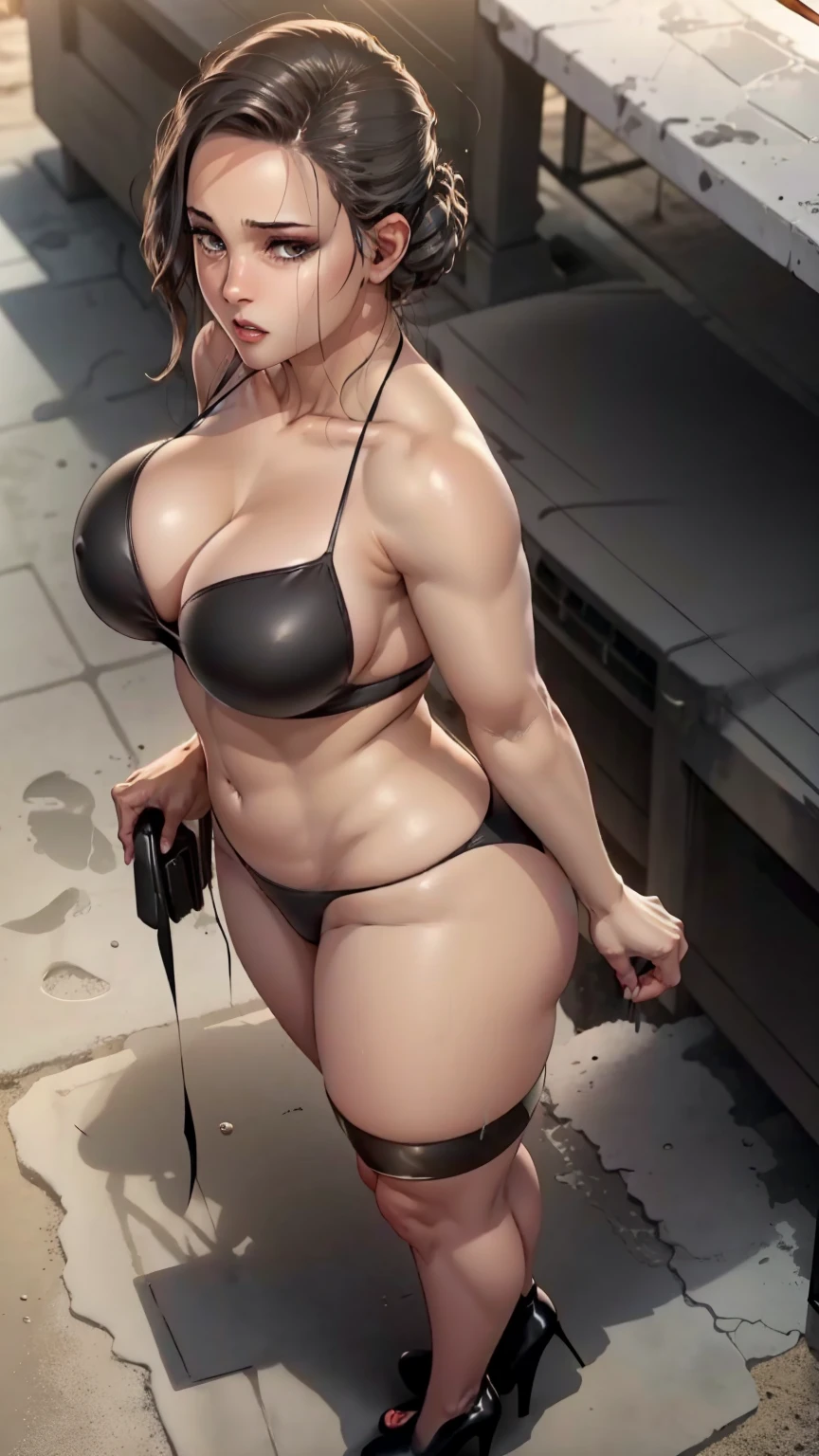 Stephanie in a sexy black bikini,big breast ,standing on beach,high heels ,fat ass,sexy curve,perfect face ,perfect limbs,thick thighs
