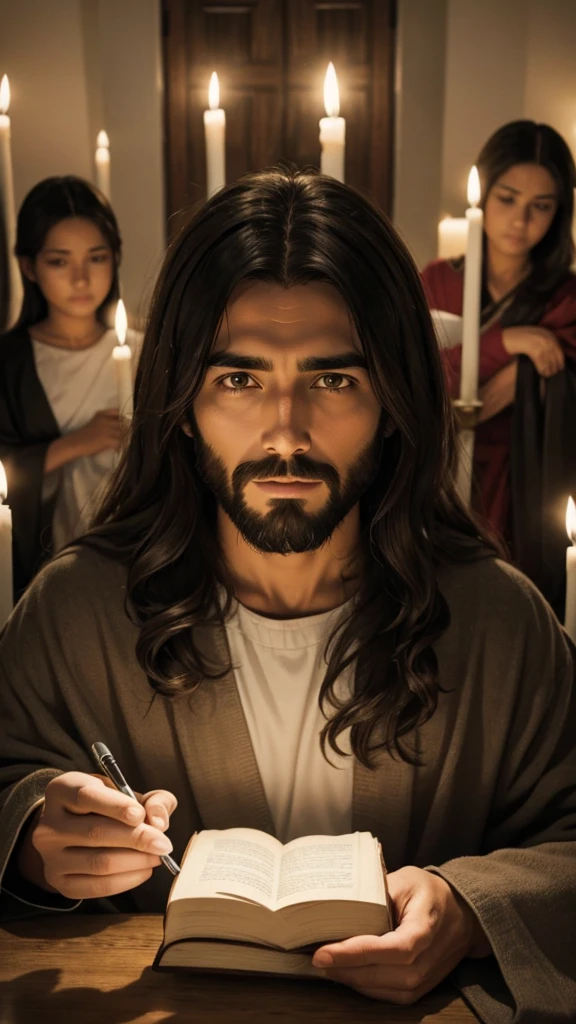 Help me create an image of Jesus Christ with a family around him