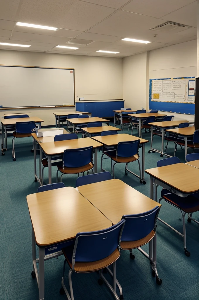 A class with few students and few empty desks from a teacher point of view