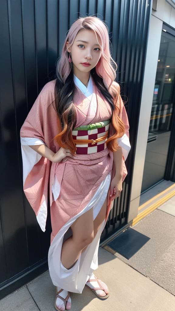 Cute Japanese woman, (16 years old), (Very cute face: 1.3), White and moisturized skin,
BREAK,
Fighter, Kung Fu fighter, Idol,
BREAK,
(Wearing cute kimono: 1.3), (Very revealing kimono), Very large earrings, Short length,
BREAK,
(Long hair), (Gray hair), (Wavy hair), (Gradient pink hair: 1.3), (Red hair at the ends),
BREAK,
(Realistic: 1.3), Masterpiece, Perfect lighting, (Ultra high resolution), (8K), (Very detailed: 1.4), (From the front), Looking at the camera, Melancholy expression, (Full body: 1.3),
BREAK,
(Japanese city streets: 1.2), (Great fire in the background),
BREAK,
(Demon Slayer: 1.4),
BREAK,
(Hellfire: 1.2), Demon,