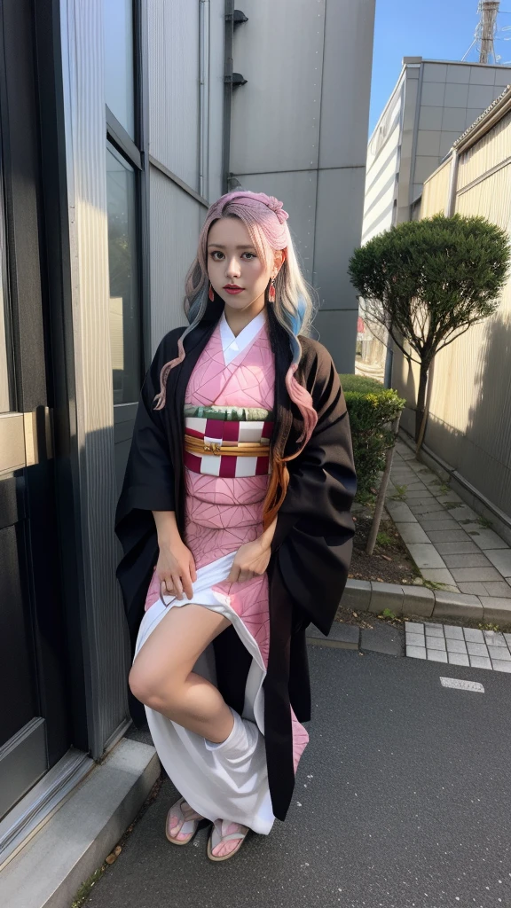 Cute Japanese woman, (16 years old), (Very cute face: 1.3), White and moisturized skin,
BREAK,
Fighter, Kung Fu fighter, Idol,
BREAK,
(Wearing cute kimono: 1.3), (Very revealing kimono), Very large earrings, Short length,
BREAK,
(Long hair), (Gray hair), (Wavy hair), (Gradient pink hair: 1.3), (Red hair at the ends),
BREAK,
(Realistic: 1.3), Masterpiece, Perfect lighting, (Ultra high resolution), (8K), (Very detailed: 1.4), (From the front), Looking at the camera, Melancholy expression, (Full body: 1.3),
BREAK,
(Japanese city streets: 1.2), (Great fire in the background),
BREAK,
(Demon Slayer: 1.4),
BREAK,
(Hellfire: 1.2), Demon,