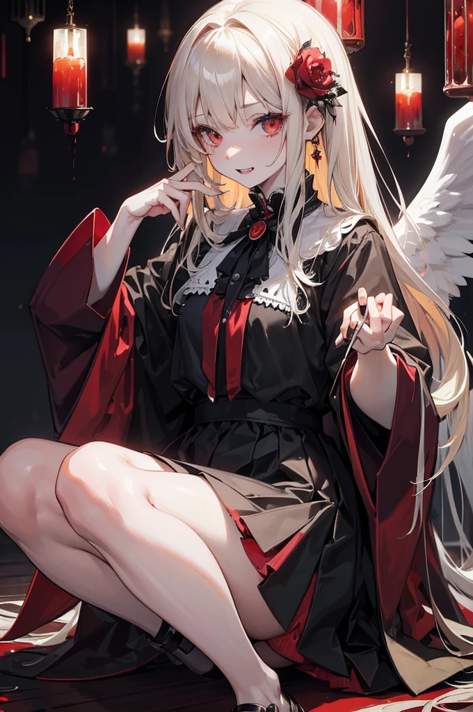 masterpiece, Highest quality, High resolution,(Highest quality,4K,High resolution,masterpiece:1.2),Very detailed,Realistic:1.37,masterpiece, Highest quality, Exquisitely crafted, woman, beautiful, elegant, smile, Blood, iridescent Long Hair, bangs, skirt, shirt, Long sleeve, Frills, shoes, (Red and Black:1.4), flower, spooky, Horror, head蓋Bones, Long Hair, Black Hair, Candles, Blood, hair flower, Dead, hair ornaments, Bone, 人形Horror (theme),spooky altar background,Dark fantasy,Red color scheme,Ominous atmosphere,eyeを引く,Storytelling,Anime Style,Concept Art,beautiful細部までこだわった顔と (((赤いeye ))),A terrifying ritual ,Satanic Ritual,Humanoid,クレイジーなsmile,Scythe Face,Girl Monster, beautiful, Delicate facial features, 鋭いeye, Sharp Fangs, 青White skin, blonde,robot,Cursed Painting, Dark Background, Cinema Lighting, Dramatic Shadows, Gothic style, Gloomy atmosphere, Dark fantasy, One Girl, , Please open your mouth wide, Open your mouth and baring your teeth,Sharp teeth like a beast, Wide lips, very wide mouth, Vermilion cheeks, ,(Bloodしぶき:1.4),Scary smile, smile,Fallen angel design, ねじれたsmile、Bloodまみれの、headからの出Blood,、Bloodしぶき、,(Bloodしぶき:1.4),Crossbones, head蓋Bone,Horror 一人の男の子, Cream colored hair, Blonde, Pearly hair, nice boy, Pure white angel wings, Loose-fitting clothing, Larger clothes, dark red eye, eyeの下のたるみ, dark circles under eye, やみcute, Fluffy hair, Voluminous Hair, skinny, slim, very skinny, Androgynous, cute, spooky, short hair, Horror, Faded colors, White skin, spooky, Unnaturally thin, I&#39;I am hungry, eye, eye in background, sharp eye, Long eyelashes, Under the eyelashes, Loose shorts, レースshirt, Frillsshirt, Tie the ribbon&#39;head, Detailed clothing, A loose cardigan, Open cardigan, 滴るBlood, that&#39;terrible, nightmare, Haunted, stitch, patchwork, string, Injury, hell, Injury on arms, self-harm, cut, Black Fingers, factory, Abandoned, A dismembered ghost,Many heads,Many heads,Lots of faces,Multiple faces,Multiple Girls,Frolicking Girl,複数のwoman,tea ,クレイジーなsmile,look up,Face shot,Scythe Face,Girl Monster, slave,beautiful, Detailed portrait, Delicate facial features, 鋭いeye, Sharp Fangs, 青White skin, Thick chain, Dark Background, Cinema Lighting, Dramatic Shadows, Gothic style, Gloomy atmosphere, Dark fantasy, One Girl, , Please open your mouth wide, Open your mouth and baring your teeth,Sharp teeth like a beast, Wide lips, very wide mouth, Vermilion cheeks, ,(Bloodしぶき:1.6),Scary face, Laughter　Witch design, ねじれたsmile、Bloodまみれの、headからの出Blood,,、Bloodしぶき、,(Bloodしぶき:1.6),Crossbones, head蓋Bone,　, Horrorスタイル, ((Fantasy Witch Costume)), ((Flowing white hair)), ,(Bloodしぶき:1.6),womanの曲線, Large Breasts, Thick thighs, Sexy flat stomach, Perfect hands, Perfect anime face, ((dark lolita dress)), Are standing, ((邪悪なsmile)), ,(Bloodしぶき:1.6),Victorian cities, gaslight, Steam circulates, Moonlight Illumination, night lighting, A sky filled with stars and galaxies,disaster々new devil horns,,(Bloodしぶき:1.6),アニメゾンビWitch design, ねじれたsmile、Bloodまみれの、headからの出Blood,,、Bloodしぶき、,(Bloodしぶき:1.6),Crossbones, head蓋Bone,,Photo Background,Wide Shot,Scythe Face,Girl Monster, slave,beautiful, Detailed portrait, Delicate facial features, 鋭いeye, Sharp Fangs, 青White skin, Thick chain, Dark Background, Cinema Lighting, Dramatic Shadows, Gothic style, Gloomy atmosphere, Dark fantasy, One Girl, , Please open your mouth wide, Open your mouth and baring your teeth,Sharp teeth like a beast, Wide lips, very wide mouth, Vermilion cheeks, ,(Bloodしぶき:1.6),Scary face, Laughter　Witch design, ねじれたsmile、Bloodまみれの、headか