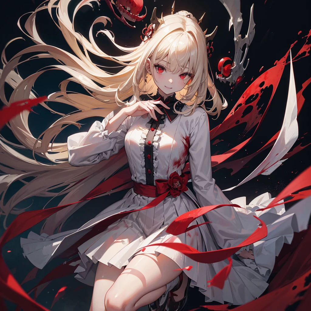 masterpiece, Highest quality, High resolution,(Highest quality,4K,High resolution,masterpiece:1.2),Very detailed,Realistic:1.37,masterpiece, Highest quality, Exquisitely crafted, woman, beautiful, elegant, smile, Blood, iridescent Long Hair, bangs, skirt, shirt, Long sleeve, Frills, shoes, (Red and Black:1.4), flower, spooky, Horror, head蓋Bones, Long Hair, Black Hair, Candles, Blood, hair flower, Dead, hair ornaments, Bone, 人形Horror (theme),spooky altar background,Dark fantasy,Red color scheme,Ominous atmosphere,eyeを引く,Storytelling,Anime Style,Concept Art,beautiful細部までこだわった顔と (((赤いeye ))),A terrifying ritual ,Satanic Ritual,Humanoid,クレイジーなsmile,Scythe Face,Girl Monster, beautiful, Delicate facial features, 鋭いeye, Sharp Fangs, 青White skin, blonde,robot,Cursed Painting, Dark Background, Cinema Lighting, Dramatic Shadows, Gothic style, Gloomy atmosphere, Dark fantasy, One Girl, , Please open your mouth wide, Open your mouth and baring your teeth,Sharp teeth like a beast, Wide lips, very wide mouth, Vermilion cheeks, ,(Bloodしぶき:1.4),Scary smile, smile,Fallen angel design, ねじれたsmile、Bloodまみれの、headからの出Blood,、Bloodしぶき、,(Bloodしぶき:1.4),Crossbones, head蓋Bone,Horror 一人の男の子, Cream colored hair, Blonde, Pearly hair, nice boy, Pure white angel wings, Loose-fitting clothing, Larger clothes, dark red eye, eyeの下のたるみ, dark circles under eye, やみcute, Fluffy hair, Voluminous Hair, skinny, slim, very skinny, Androgynous, cute, spooky, short hair, Horror, Faded colors, White skin, spooky, Unnaturally thin, I&#39;I am hungry, eye, eye in background, sharp eye, Long eyelashes, Under the eyelashes, Loose shorts, レースshirt, Frillsshirt, Tie the ribbon&#39;head, Detailed clothing, A loose cardigan, Open cardigan, 滴るBlood, that&#39;terrible, nightmare, Haunted, stitch, patchwork, string, Injury, hell, Injury on arms, self-harm, cut, Black Fingers, factory, Abandoned, A dismembered ghost,Many heads,Many heads,Lots of faces,Multiple faces,Multiple Girls,Frolicking Girl,複数のwoman,tea ,クレイジーなsmile,look up,Face shot,Scythe Face,Girl Monster, slave,beautiful, Detailed portrait, Delicate facial features, 鋭いeye, Sharp Fangs, 青White skin, Thick chain, Dark Background, Cinema Lighting, Dramatic Shadows, Gothic style, Gloomy atmosphere, Dark fantasy, One Girl, , Please open your mouth wide, Open your mouth and baring your teeth,Sharp teeth like a beast, Wide lips, very wide mouth, Vermilion cheeks, ,(Bloodしぶき:1.6),Scary face, Laughter　Witch design, ねじれたsmile、Bloodまみれの、headからの出Blood,,、Bloodしぶき、,(Bloodしぶき:1.6),Crossbones, head蓋Bone,　, Horrorスタイル, ((Fantasy Witch Costume)), ((Flowing white hair)), ,(Bloodしぶき:1.6),womanの曲線, Large Breasts, Thick thighs, Sexy flat stomach, Perfect hands, Perfect anime face, ((dark lolita dress)), Are standing, ((邪悪なsmile)), ,(Bloodしぶき:1.6),Victorian cities, gaslight, Steam circulates, Moonlight Illumination, night lighting, A sky filled with stars and galaxies,disaster々new devil horns,,(Bloodしぶき:1.6),アニメゾンビWitch design, ねじれたsmile、Bloodまみれの、headからの出Blood,,、Bloodしぶき、,(Bloodしぶき:1.6),Crossbones, head蓋Bone,,Photo Background,Wide Shot,Scythe Face,Girl Monster, slave,beautiful, Detailed portrait, Delicate facial features, 鋭いeye, Sharp Fangs, 青White skin, Thick chain, Dark Background, Cinema Lighting, Dramatic Shadows, Gothic style, Gloomy atmosphere, Dark fantasy, One Girl, , Please open your mouth wide, Open your mouth and baring your teeth,Sharp teeth like a beast, Wide lips, very wide mouth, Vermilion cheeks, ,(Bloodしぶき:1.6),Scary face, Laughter　Witch design, ねじれたsmile、Bloodまみれの、headか