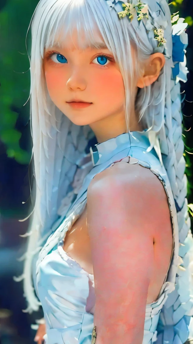 Young girl  russian white hair sexy warrior sexy armor